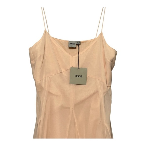 ASOS Open Back A-Line Gown Elegant Peach Chiffon Sleeveless V-Neck Maxi Dress 6 - Picture 5 of 10